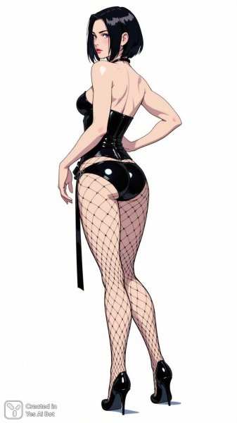 Загадочная красотка в кожаном корсете и чулках: стиль и уверенность в черно-белом образе. Генерация из нейросети Flux.1