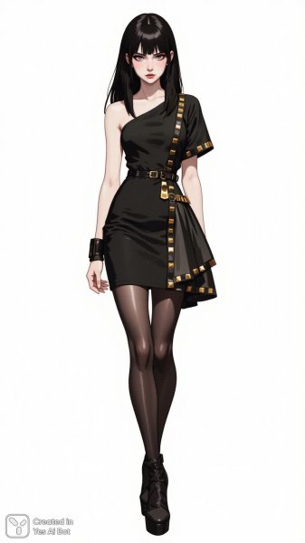 Роковая красотка в черном: дерзкий силуэт и эффектный взгляд. Нейросеть Flux 1