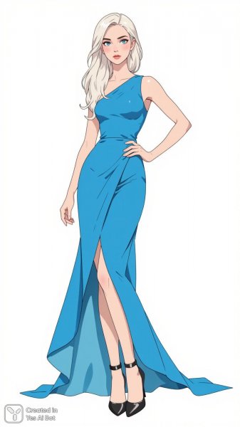 Элегантная женщина в голубом платье – цифровая иллюстрация высокой моды. Нейронная сеть Flux 1