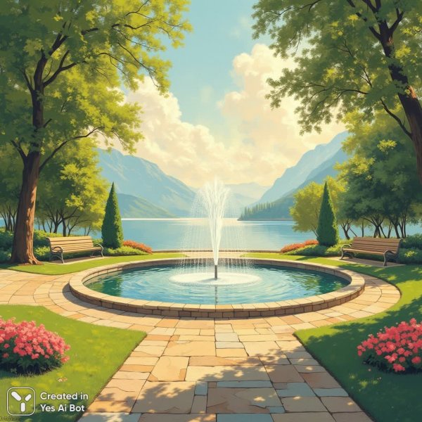 Пейзаж: спокойствие парка и отражение небес в зеркальной глади водоема. Генерация из нейронной сети Flux Ai