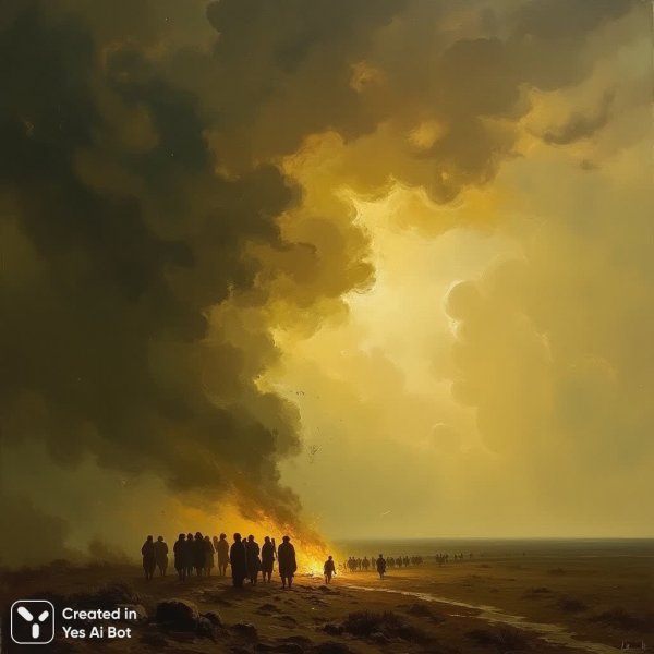 Небесная буря над безмолвной равниной: романтическая картина в масле. Нейросеть Flux Ai