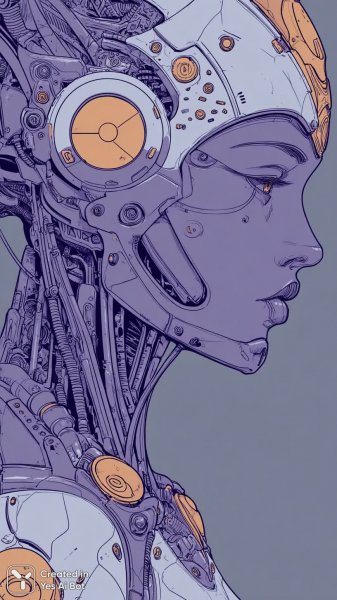 Хромированный робот в стиле ретро-аниме и темного фэнтези. Картинка из нейронной сети Midjourney