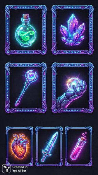 Магические артефакты и кристальные чудеса фэнтезийного мира. Изображение из нейронной сети Nano Banana