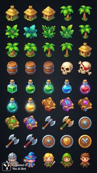 Иллюстрации для сайта: тропики, приключения и фэнтези в ярком стиле. Нейросеть NanoBanana