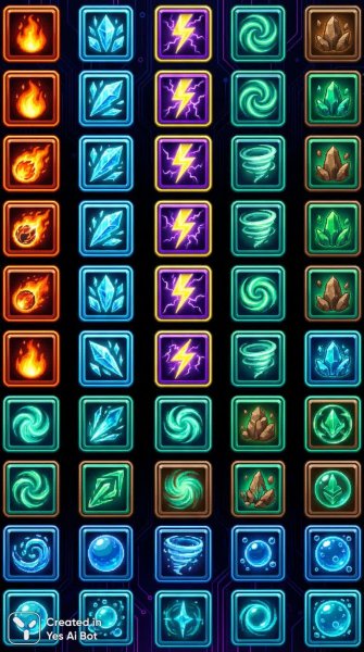 Магические иконки для игр: стихия, сила и неоновый блеск. Изображение из нейронной сети Nano-Banana