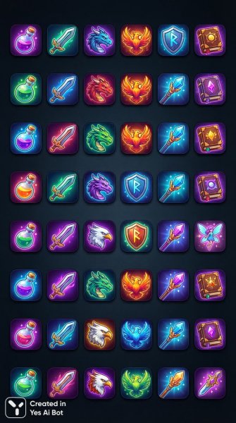 Яркие иконки приложений: волшебный мир в деталях цифрового искусства. Картинка из нейронной сети Нано Банана