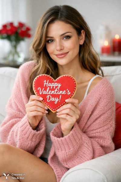 Милая девушка с сердечком на Валентина. Изображение из нейросети Sora Image