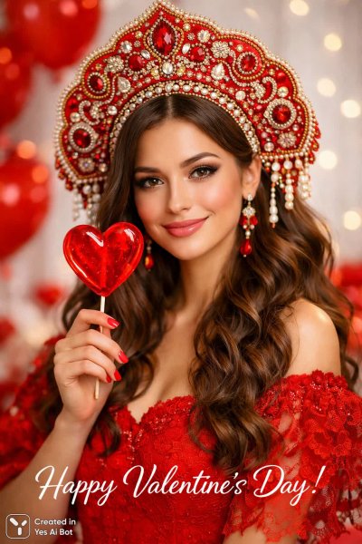 Кокошник и леденец: нежная красота в стиле Валентина. Генерация из нейросети Sora images Ai