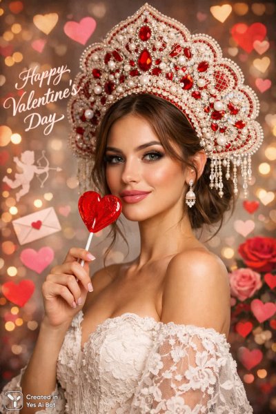 Нежность и романтика: портрет в стиле Валентина с кокошником. Изображение из нейронной сети Sora images Ai