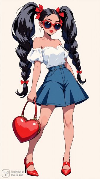 Девушка с косичками и сердечком в стиле поп-арт. Изображение из нейронной сети Flux Ai