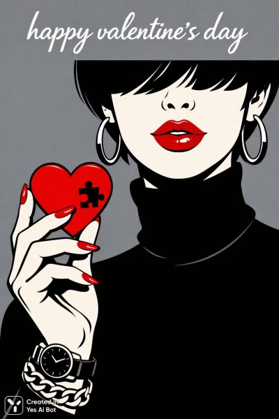 Девушка с красным сердцем в стиле поп-арт. Изображение из нейросети Sora Image