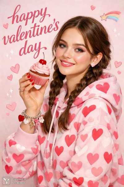 Милая девушка с косичками и валентинкой. Изображение из нейросети Sora