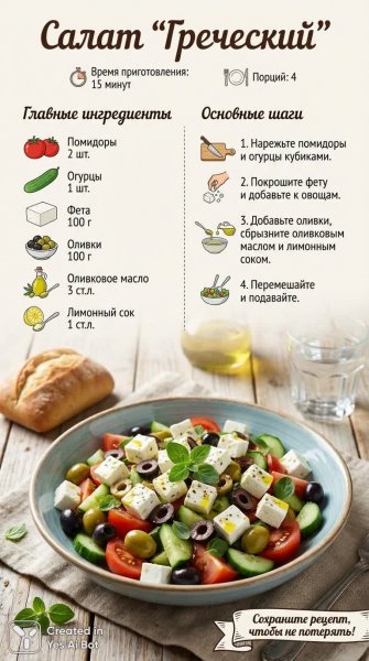 Вкусный и быстрый салат: секреты приготовления греческого наслаждения дома. Генерация из нейронной сети Nano-Banana