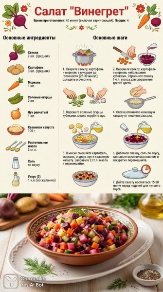 Нежный винегрет: простой рецепт вкусного и полезного салата для всей семьи. Нейронная сеть Nano Banana