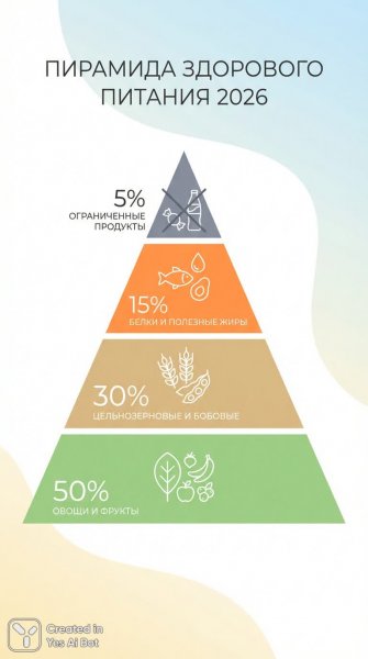 Пирамида здорового питания: основа основ для долголетия и энергии. Изображение из нейронной сети NanoBanana