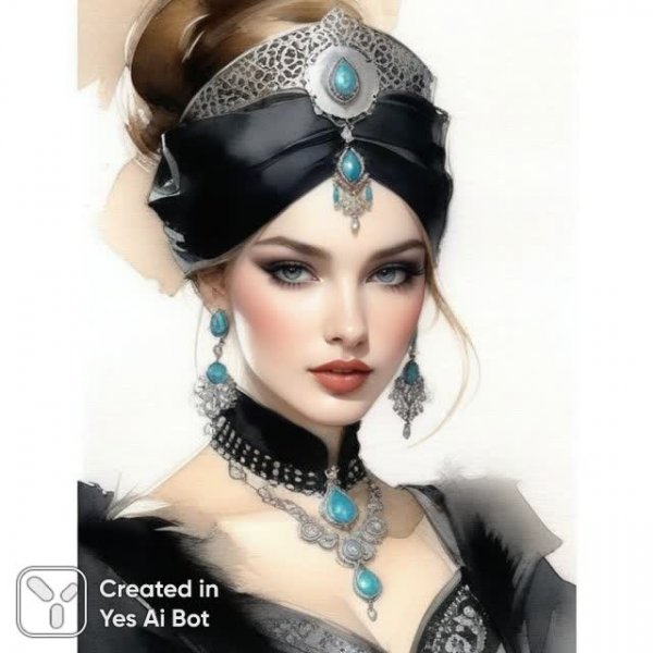 Загадочная красавица в стиле стимпанк: акварель и восточные мотивы. Картинка из нейронной сети Stable Diffusion