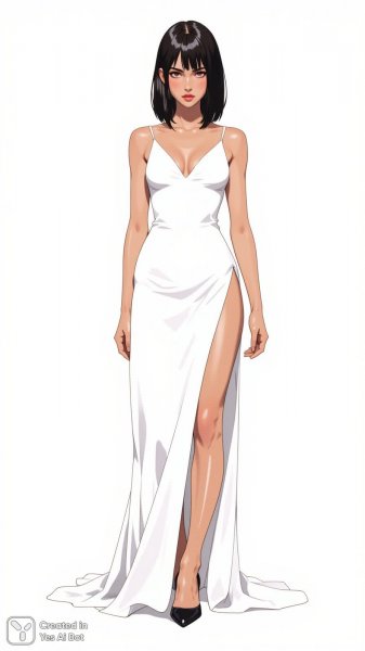 Элегантность и взгляд: стильная девушка в белом платье и туфлях на каблуке. Нейросеть Flux Ai