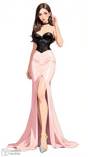 Элегантность и стиль: Изысканный женский образ в розовом платье и корсете. Нейросеть Flux 1