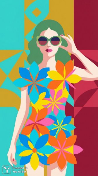 Яркая женщина в цветочном платье и солнцезащитных очках. Картинка из нейронной сети NanoBanana