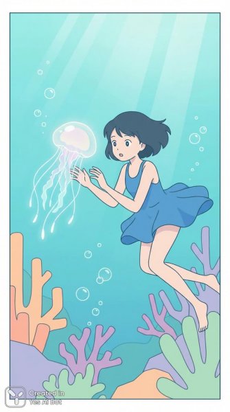 Подводная феерия: танец с медузой в коралловом царстве. Изображение из нейросети Nano Banana