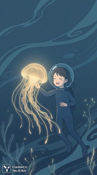 Девушка и медуза: волшебное взаимодействие в подводном царстве. Картинка из нейросети Nano Banana