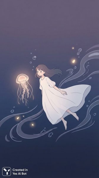 Загадочное подводное царство: танец с медузой в волшебном закате. Картинка из нейронной сети Nano Banana
