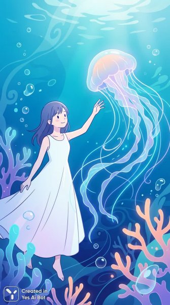 Волшебство подводного мира: танец с медузой и красота глубин. Изображение из нейронной сети Nano Banana