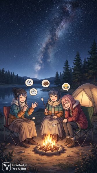 Вечер у костра: дружба, звезды и незабываемые моменты отдыха на природе. Нейронная сеть Nano-Banana