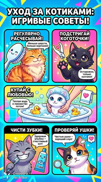 Секреты ухода за котиками: стильный гид для хозяев. Картинка из нейронной сети Нано Банана