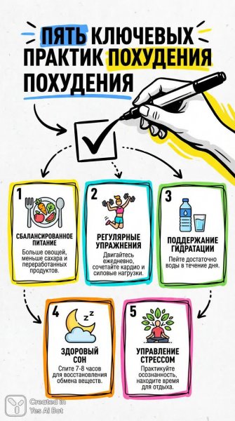 Пять секретов стройности: яркая инфографика на русском языке. Генерация из нейронной сети Нано Банана