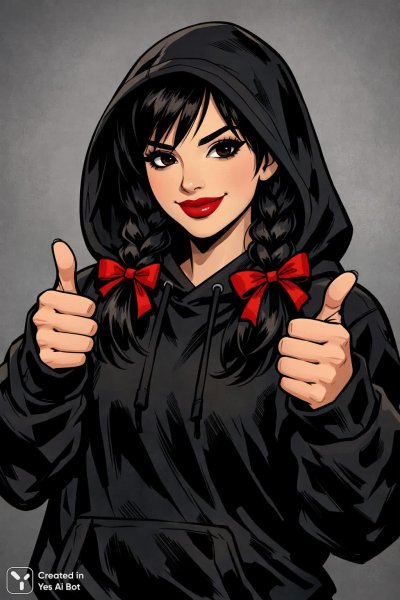 Девушка в худи с красными губами и косичками. Нейронная сеть Sora images Ai