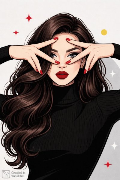 Девушка с волнистыми волосами и ярким акцентом современный иллюстративный стиль. Изображение из нейросети Sora Image