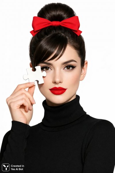 Девушка с высоким пучком и красной повязкой: минимализм и загадка. Нейронная сеть Sora Ai Images