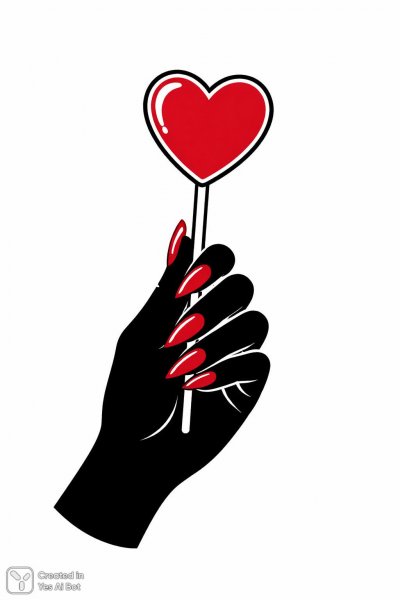 Сердце на палочке в черном маникюре. Изображение из нейронной сети Sora Image