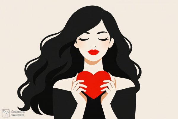 Девушка с длинными волнами волос и алой помадой в минималистичном стиле. Нейронная сеть Sora images Ai