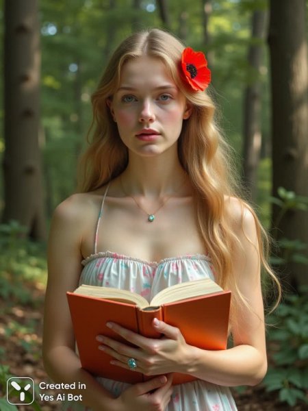 Красавица с маком: мечтательность и нежность в стиле прерафаэлитов. Нейросеть Flux.1