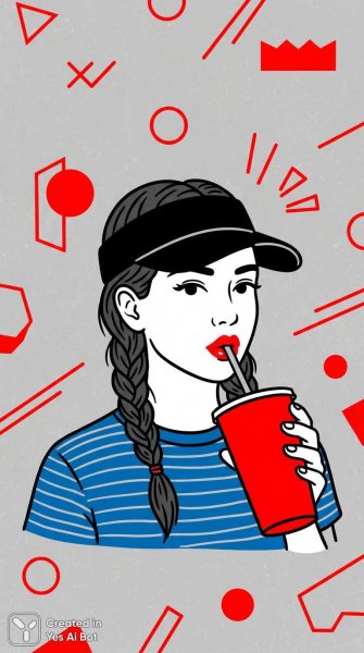 Девушка с косичками и яркими губами в стиле поп-арт. Изображение из нейронной сети Nano-Banana