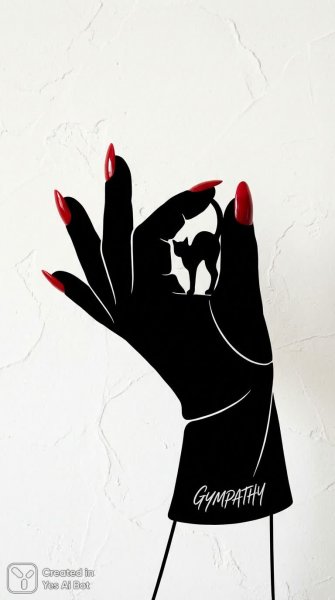 Черный перчатка с красным маникюром и кошачья фигурка в современном стиле. Изображение из нейронной сети Нано Банана