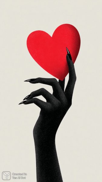 Красное сердце в черной перчатке: минималистичная иллюстрация. Картинка из нейронной сети Миджорни