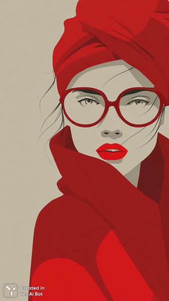 Яркая красотка в стиле поп-арт с красными деталями и загадочным взглядом. Нейросеть Миджорни