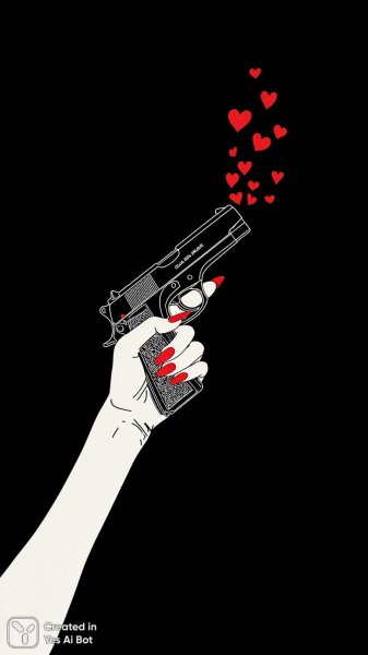 Выстрел любви: минималистичная векторная иллюстрация с красными сердцами и длинными ногтями. Картинка из нейронной сети Midjourney