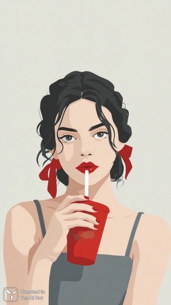 Девушка с темными волосами и красными лентами: летнее настроение. Генерация из нейросети Миджорни