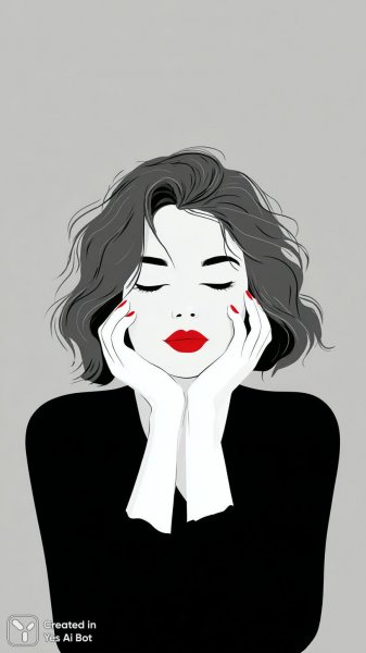 Девушка в стиле минимализм с ярким акцентом на губах и ногтях. Изображение из нейронной сети Midjourney