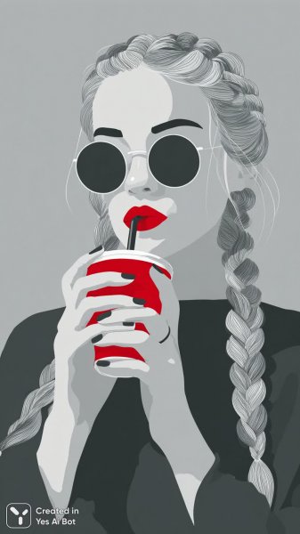 Девушка с косой и красной повязкой: стильная иллюстрация в минимализме. Нейросеть Миджорни