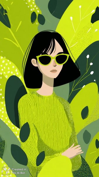 Неоновая красотка в стиле минимализма с пальмовыми листьями и геометрией. Изображение из нейронной сети Midjourney