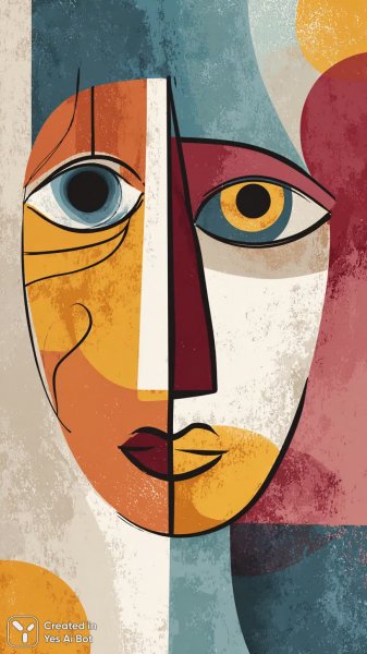 Разделенное лицо: яркие грани современного искусства и геометрии. Картинка из нейронной сети Миджорни