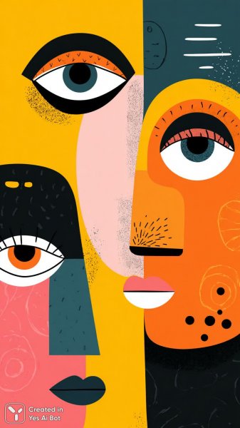 Яркий абстрактный портрет: геометрия и контраст в современном минимализме. Генерация из нейронной сети Midjourney