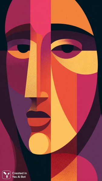 Яркий кубизм: стилизация лица в геометрических формах и контрастных цветах. Картинка из нейросети Midjourney