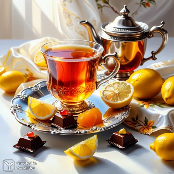 Уютный перерыв с чаем и лакомствами: эстетика солнечного дня в деталях. Изображение из нейронной сети Stable Diffusion