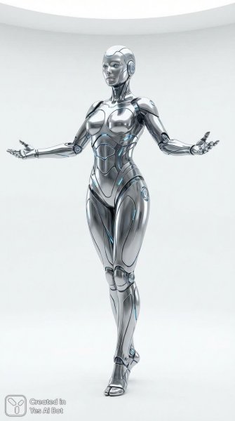 Футуристичный робот с идеальными формами и блестящим металлическим корпусом. Нейронная сеть Nano Banana